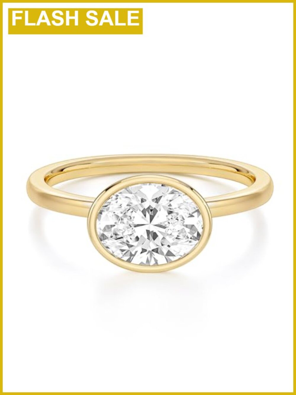 14K Gold Plated Oval Cut Cubic Zirconia Engagement Ring Bezel Set
